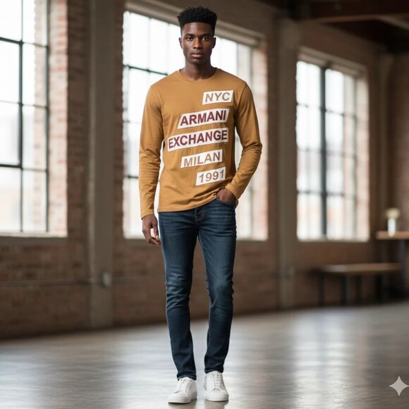 A|X Armani Exchange Caramel Brown Long Sleeve T-Shirt – Size M - Picture 7 of 7